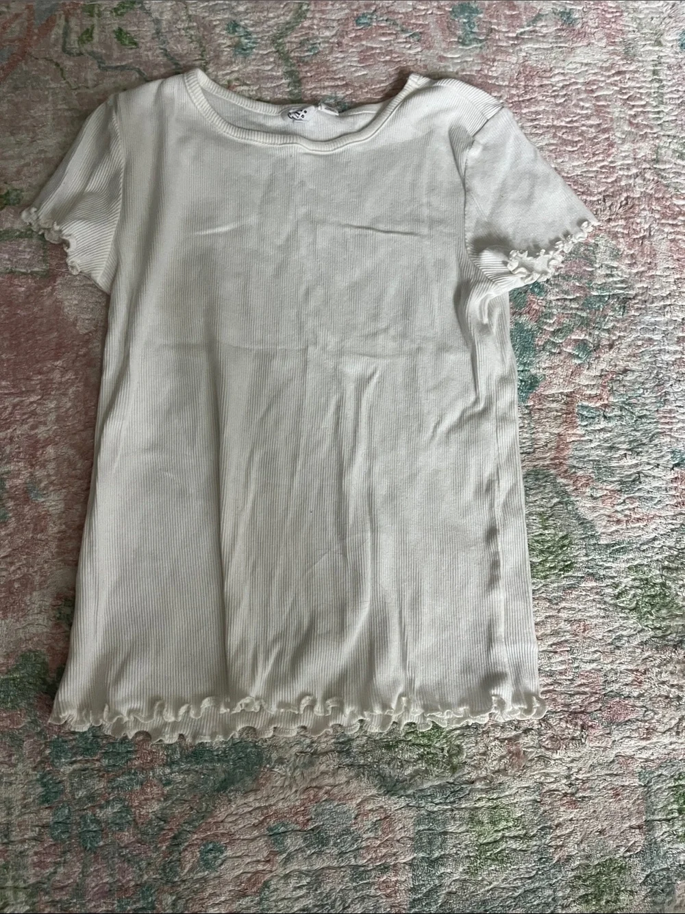 GAP Girls White Ribbed Lettuce-Edge Short Sleeve Tee